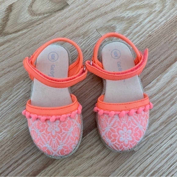 Cat & Jack Espadrille Sandals Sz 6 Neon Pink Orange Peach Coral Espadrille - Picture 6 of 8